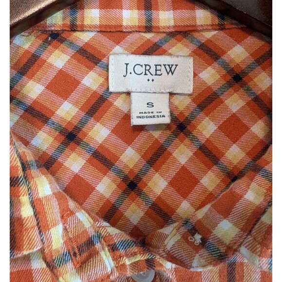 J.Crew Size Small Flannel Top Womens Button Up Shirt Plaid Lightweight Orange S - Picture 2 of 5